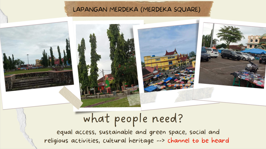 Photo collage from Merdeka square in Indonesia and some text about what people need. 